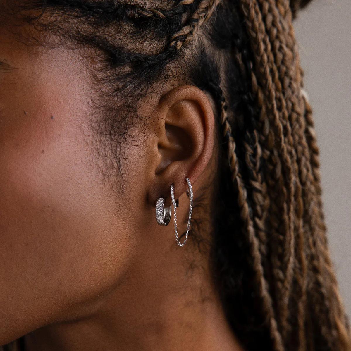 Pave Duo Chain Earring in Silver - Image 4