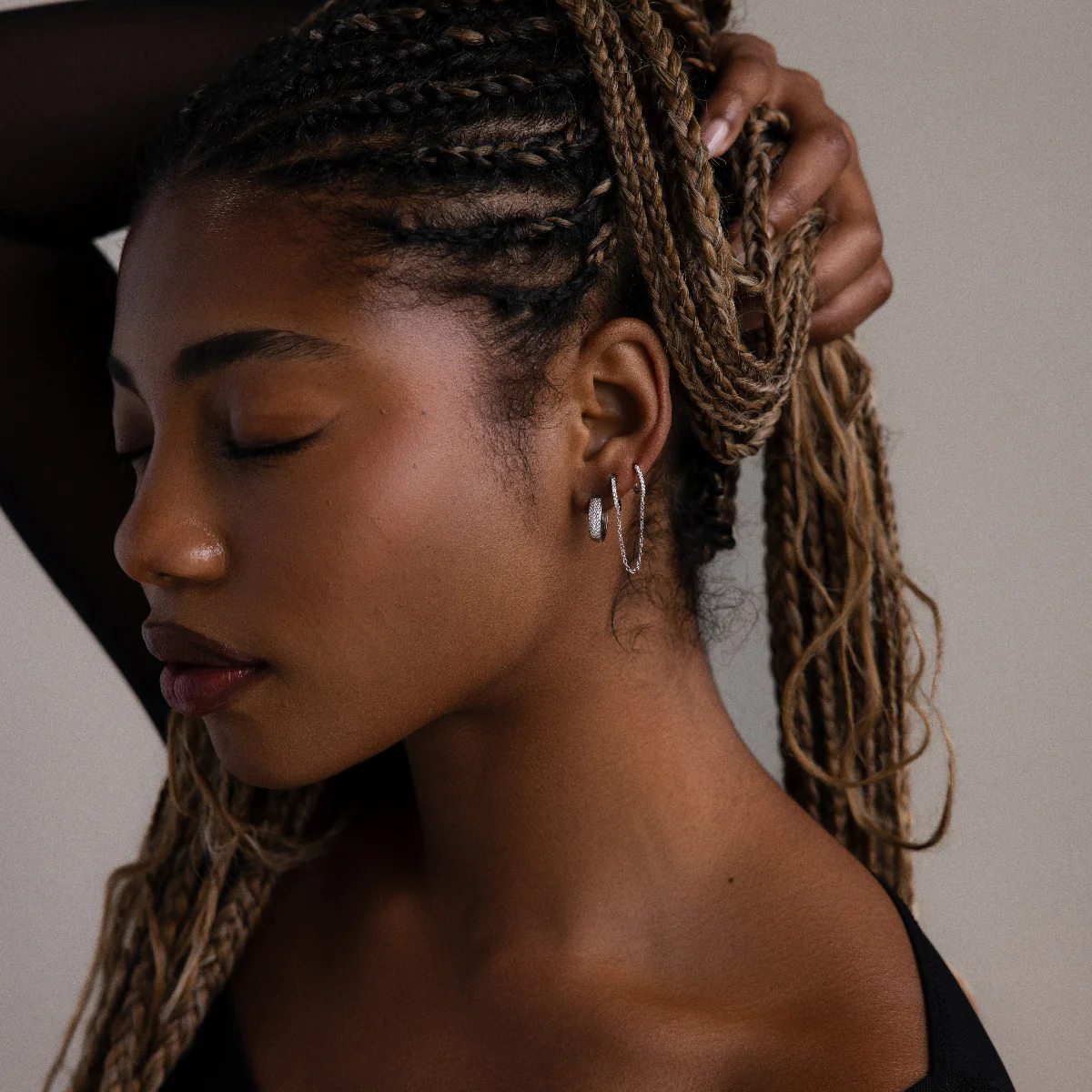 Pave Duo Chain Earring in Silver - Image 7
