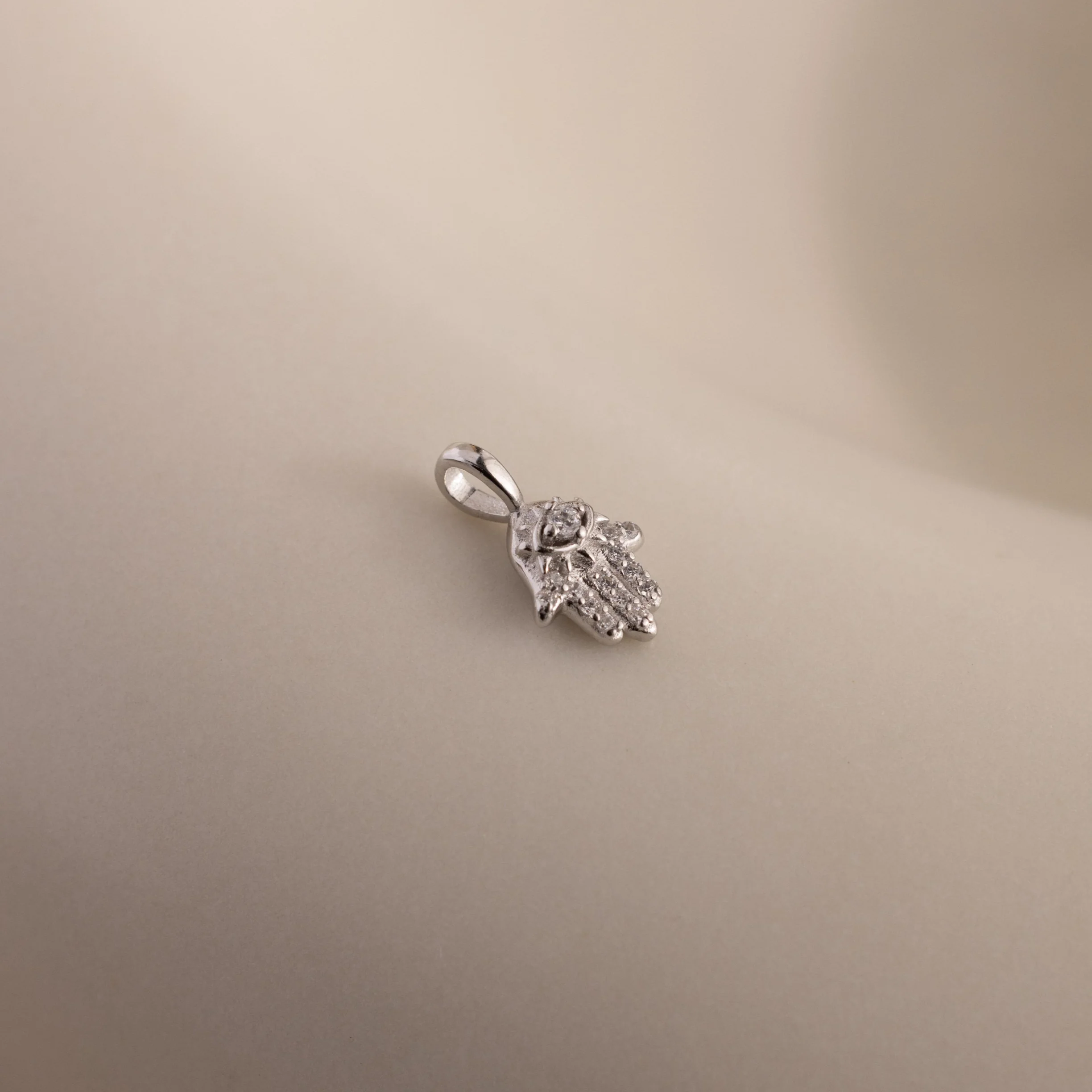 Pave Hamsa Hand Charm in Silver