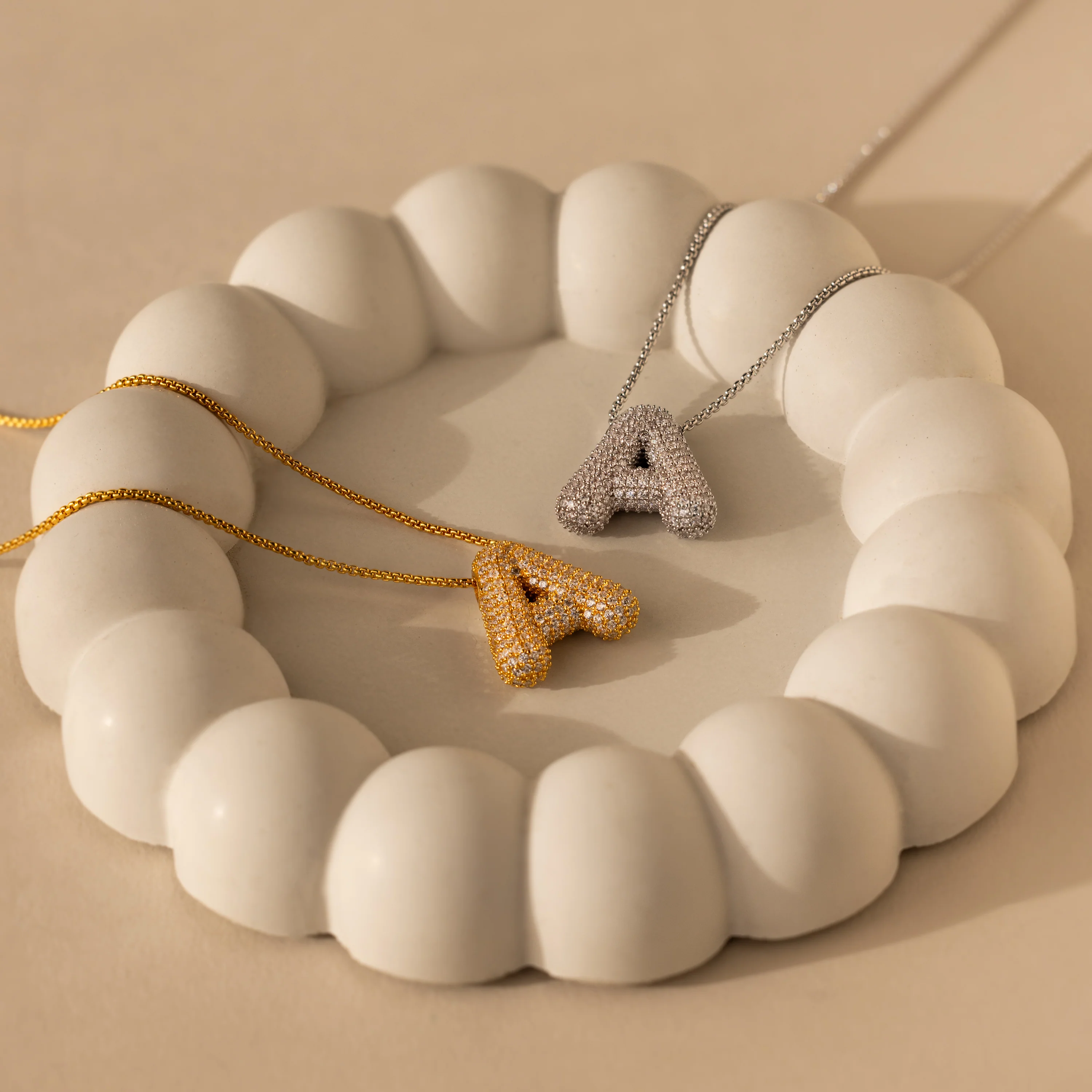 Pave Puff Letter Necklace in Silver - Image 6