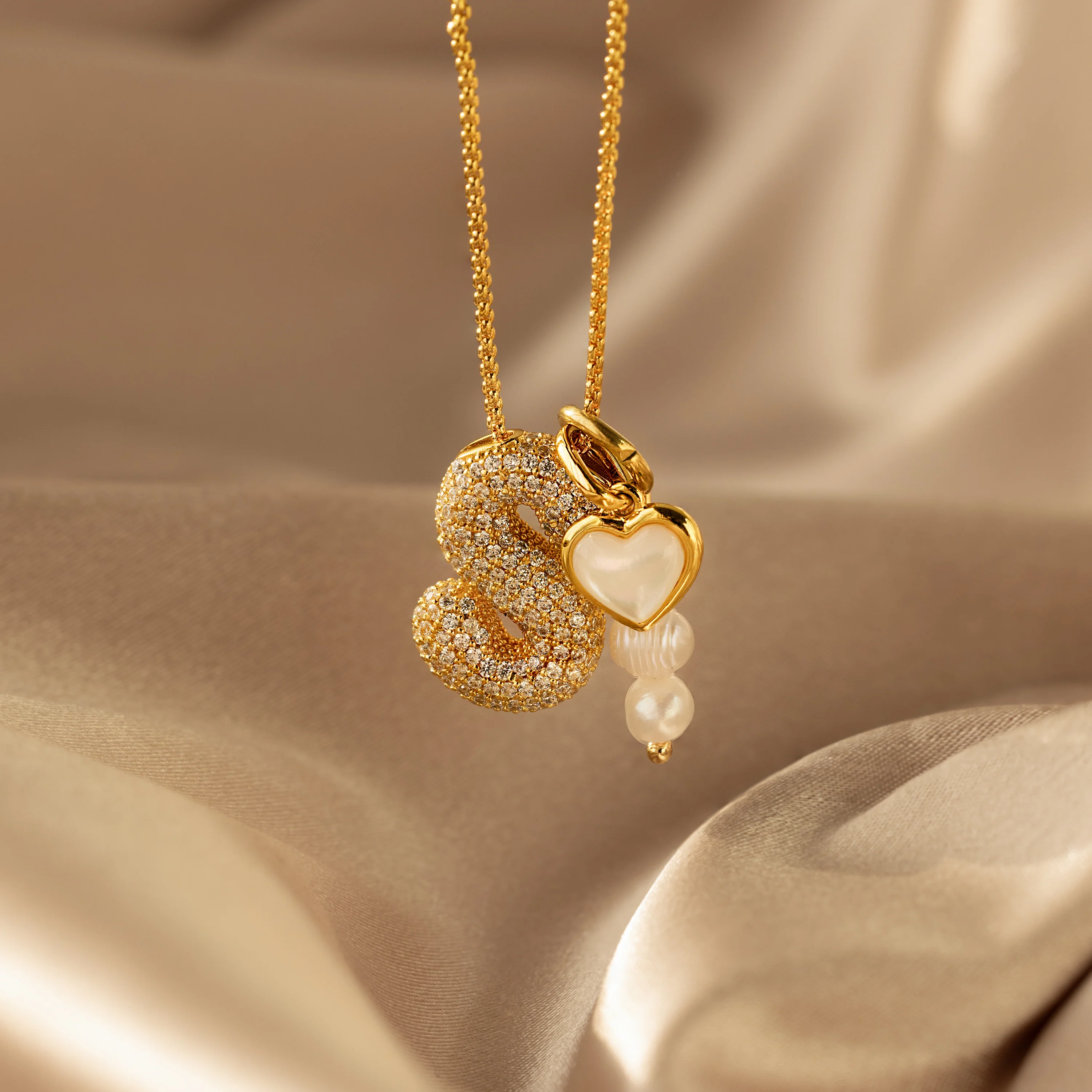 Pave Puff Letter Necklace in Silver - Image 4