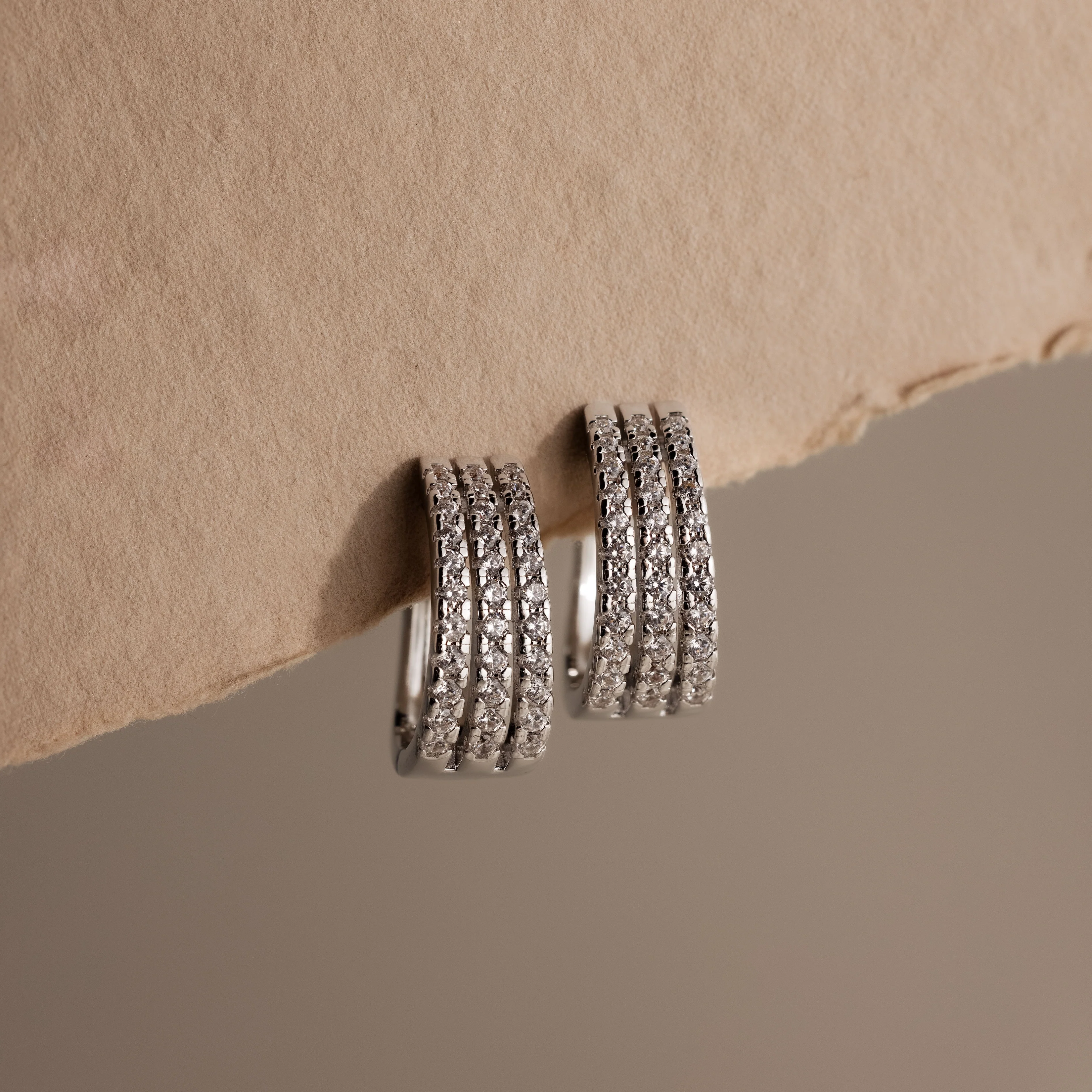 Pave Trio Hoops in 18K Gold