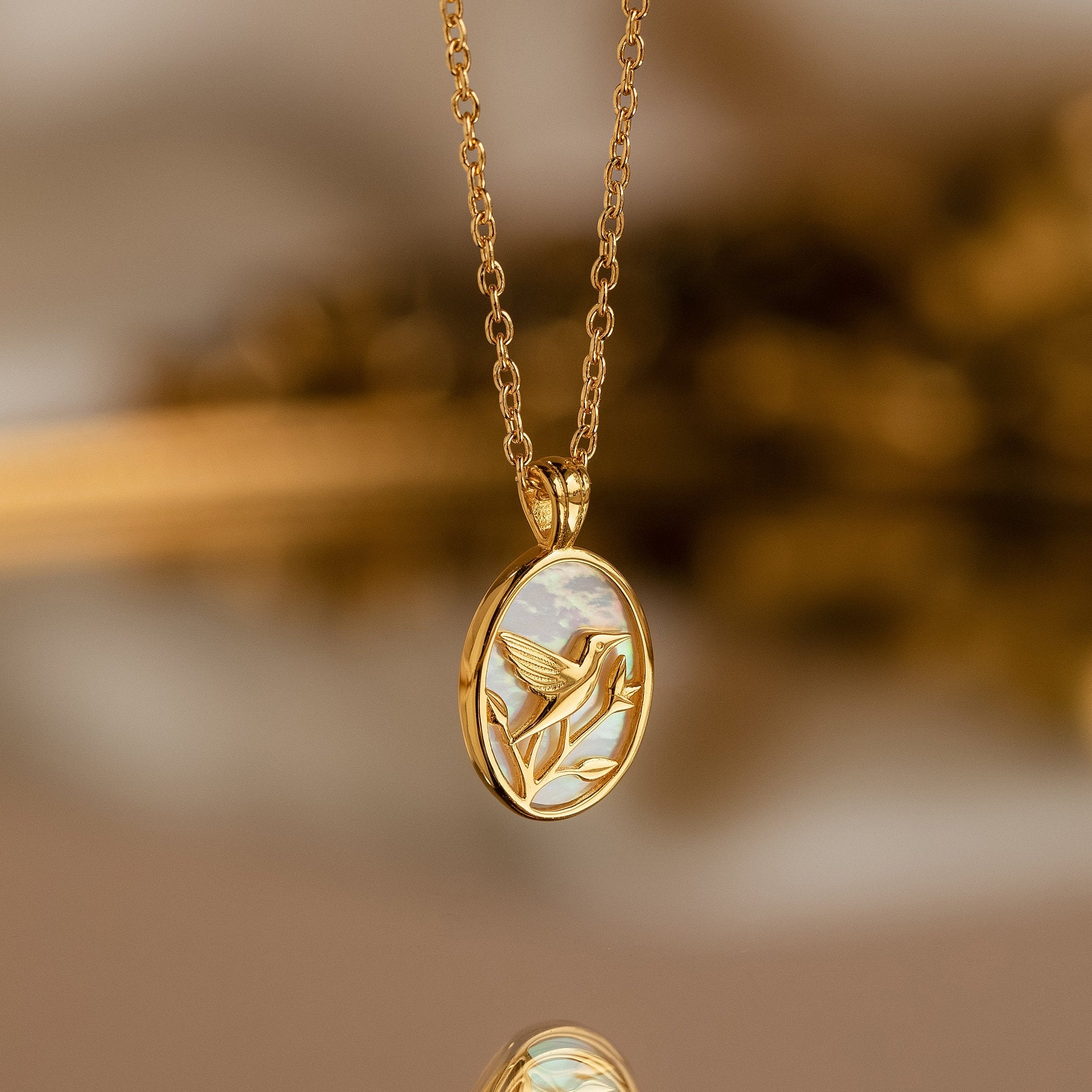 Pearl Hummingbird Necklace in 18K Gold - Image 3