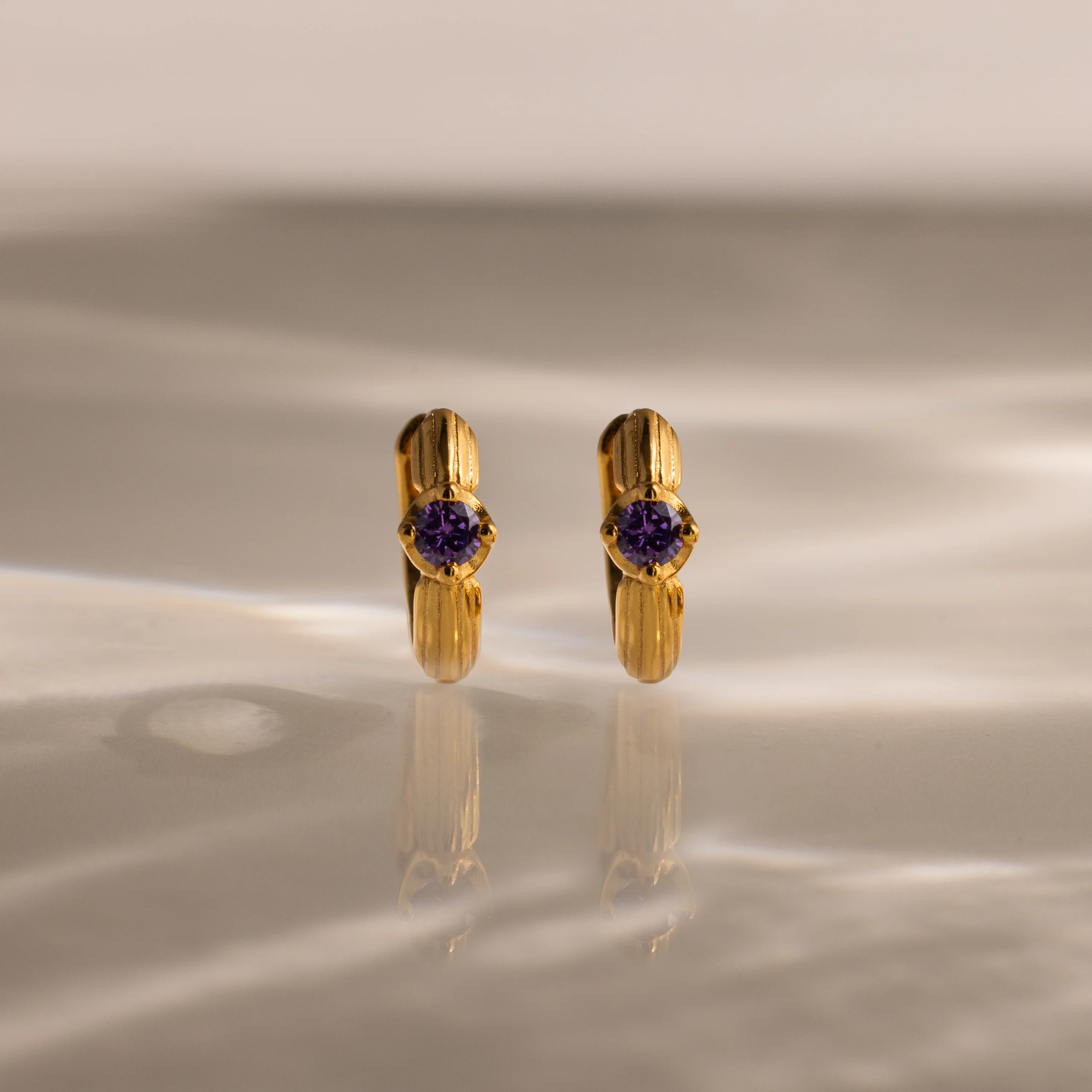 Ribbed Birthstone Huggies - Image 2