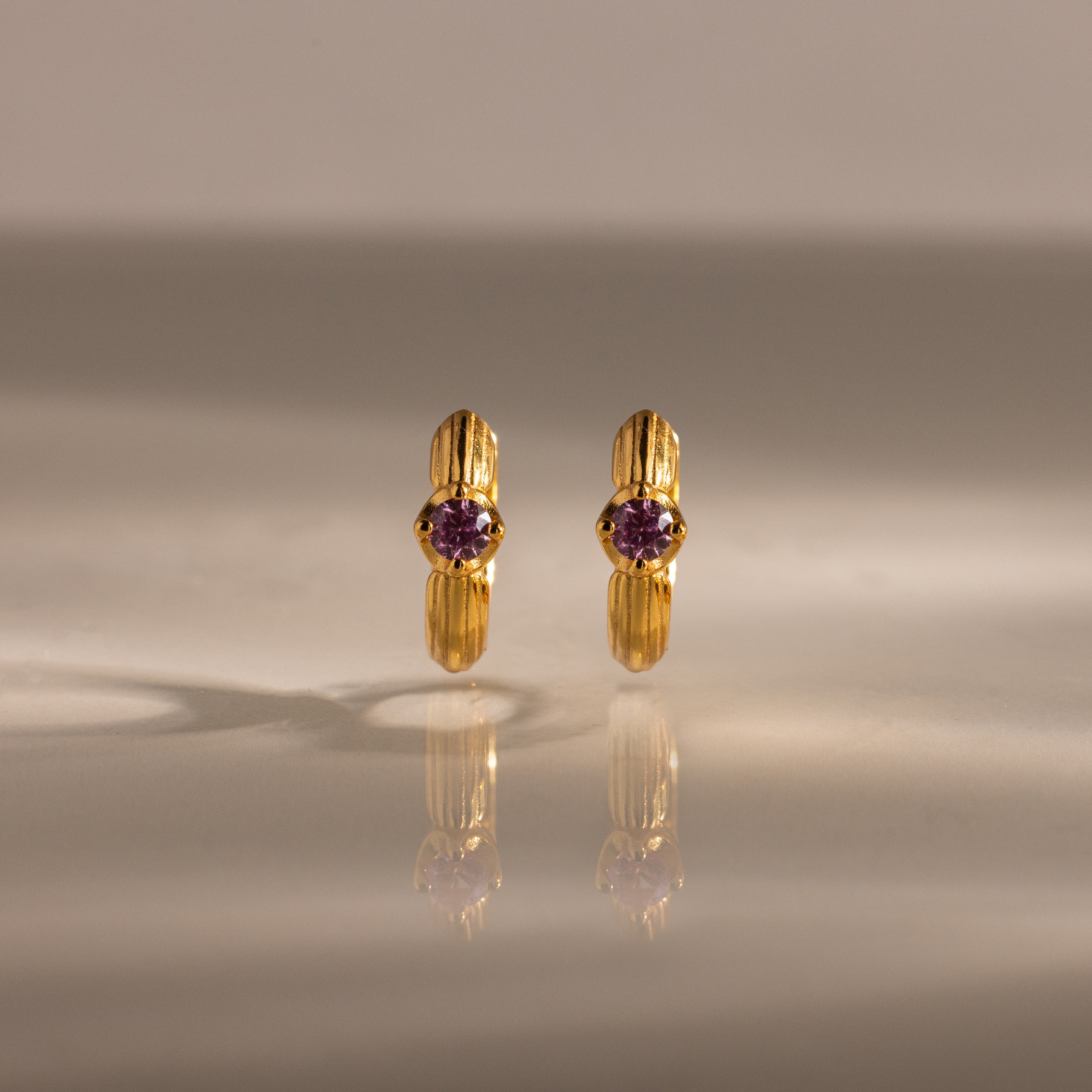 Ribbed Birthstone Huggies - Image 9
