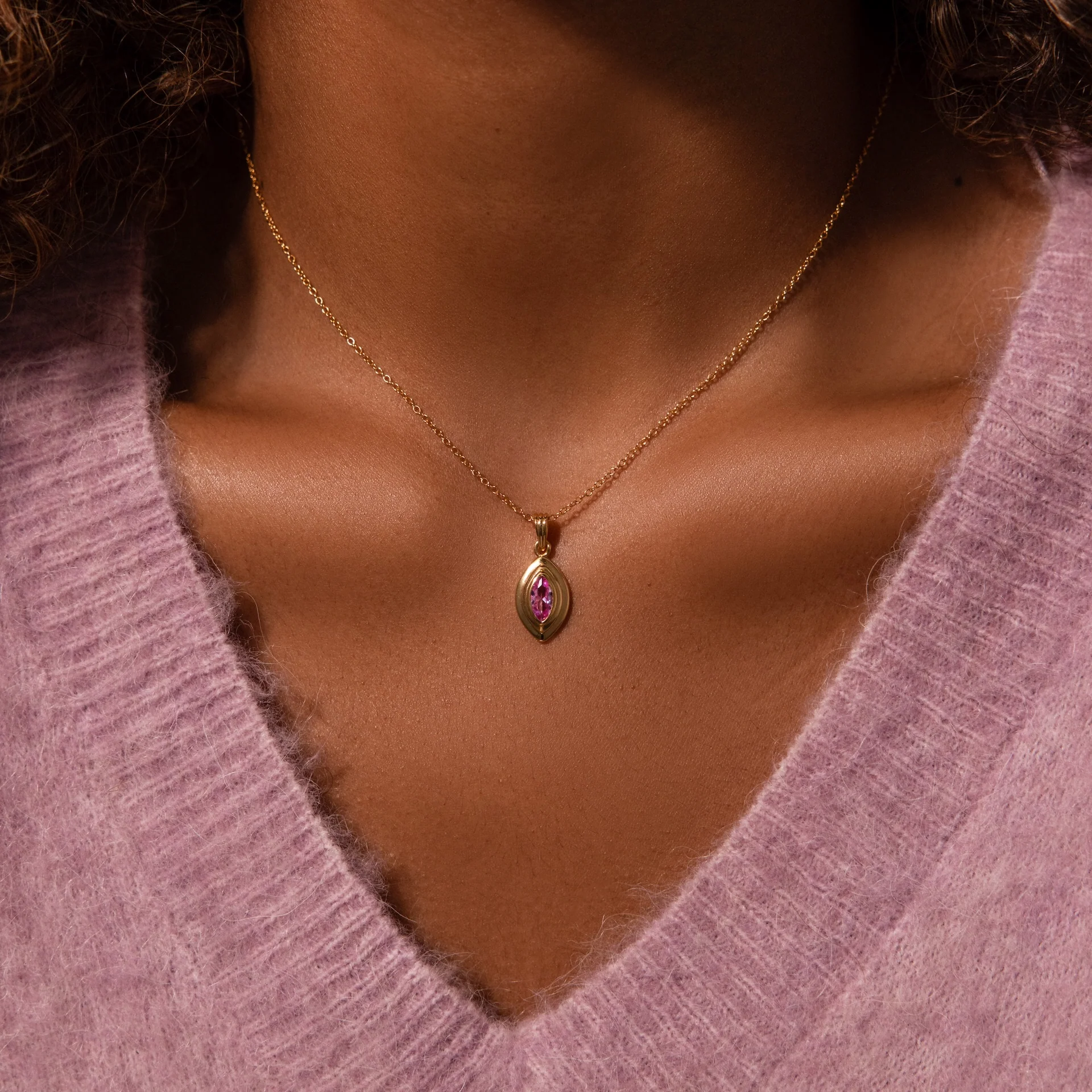 Ribbed Birthstone Pendant Necklace - Image 2