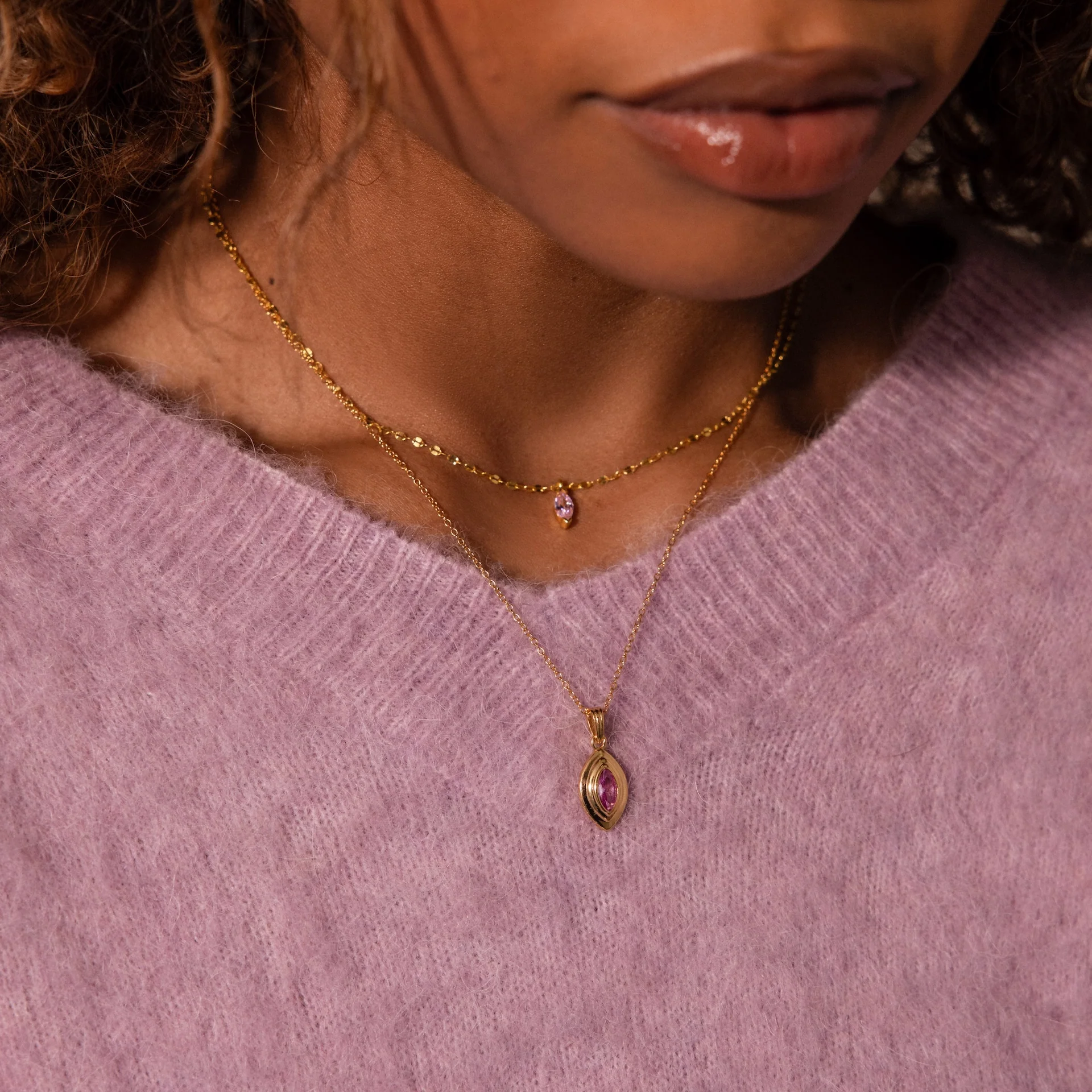 Ribbed Birthstone Pendant Necklace - Image 4