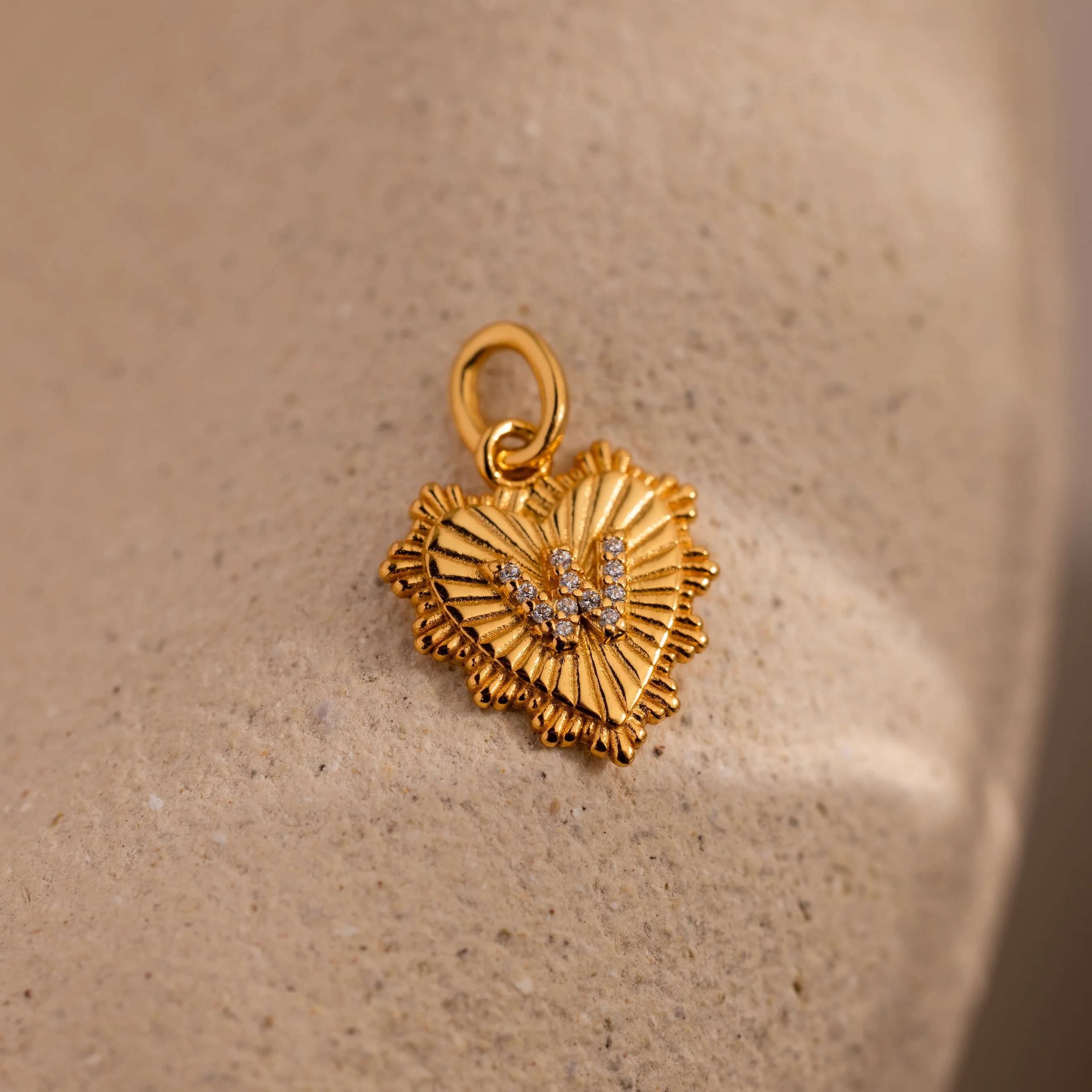 Ribbed Heart Pave Initial Charm - Image 32