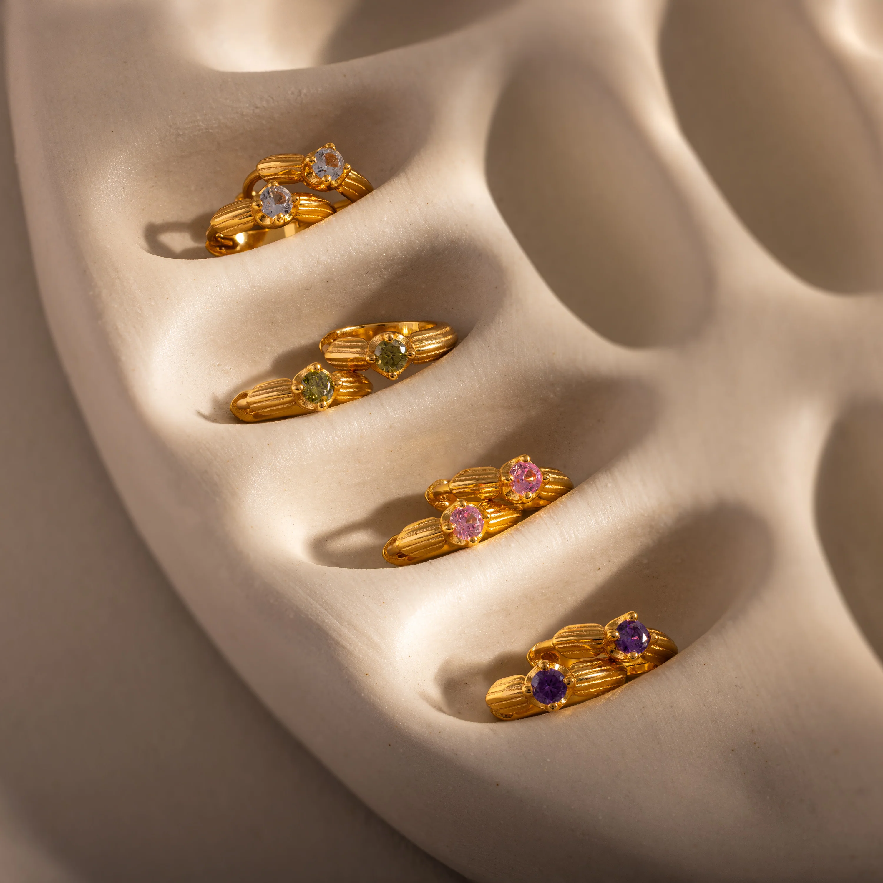 Ribbed Pink Tourmaline Huggies - Image 5