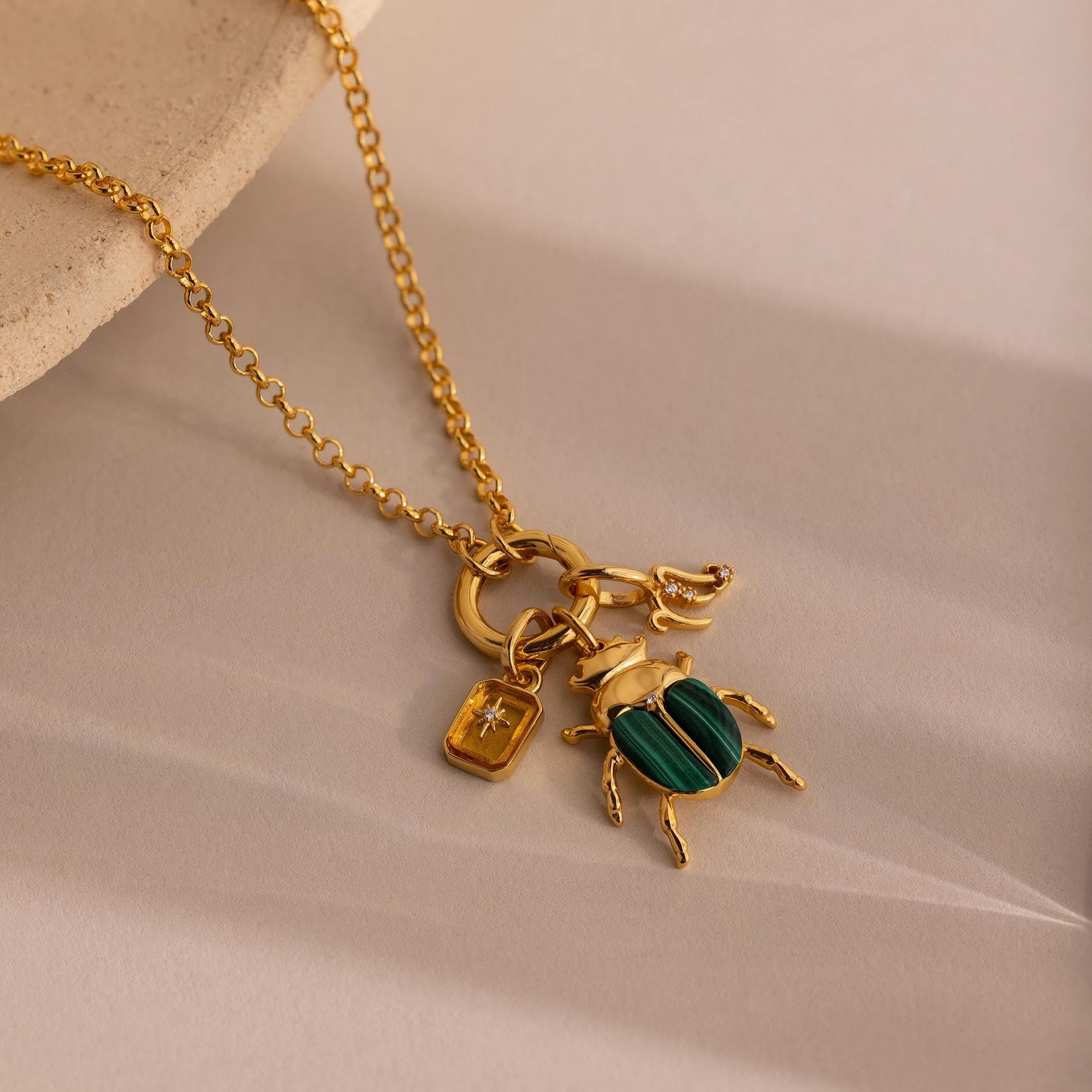 Malachite Beetle Charm in 18K Gold - Image 3