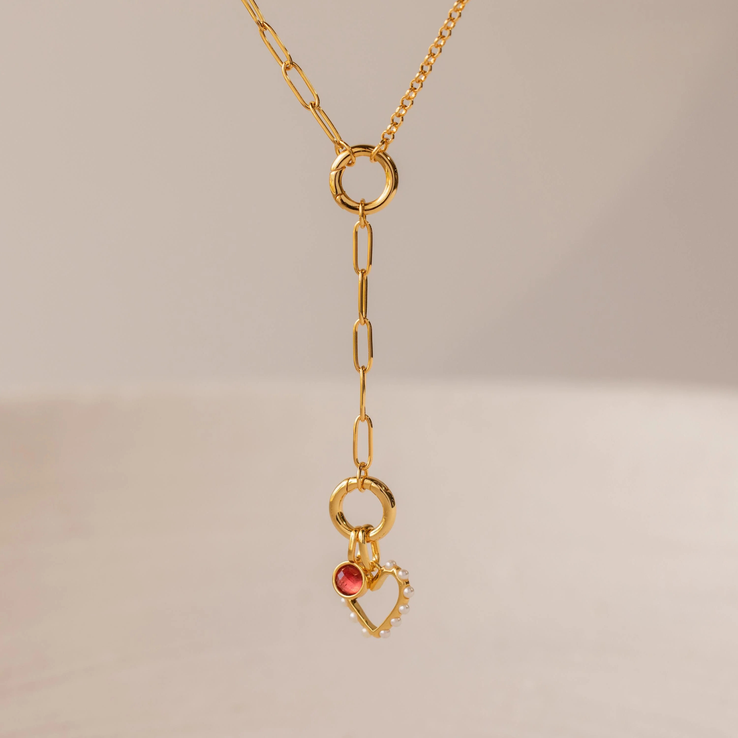 Rolo Lariat Paperclip Clasp Necklace in 18K Gold - Image 2