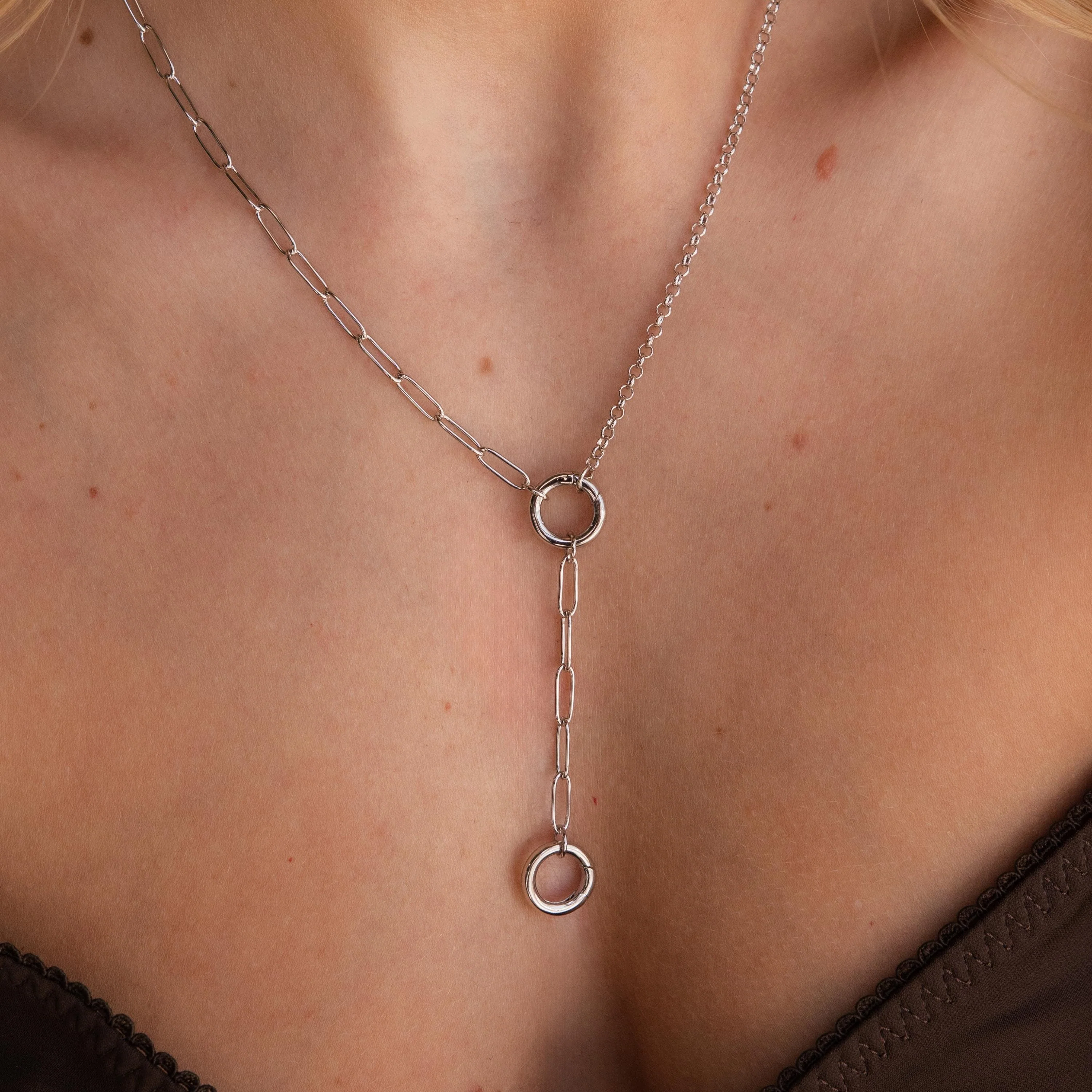 Rolo Lariat Paperclip Clasp Necklace - Image 4