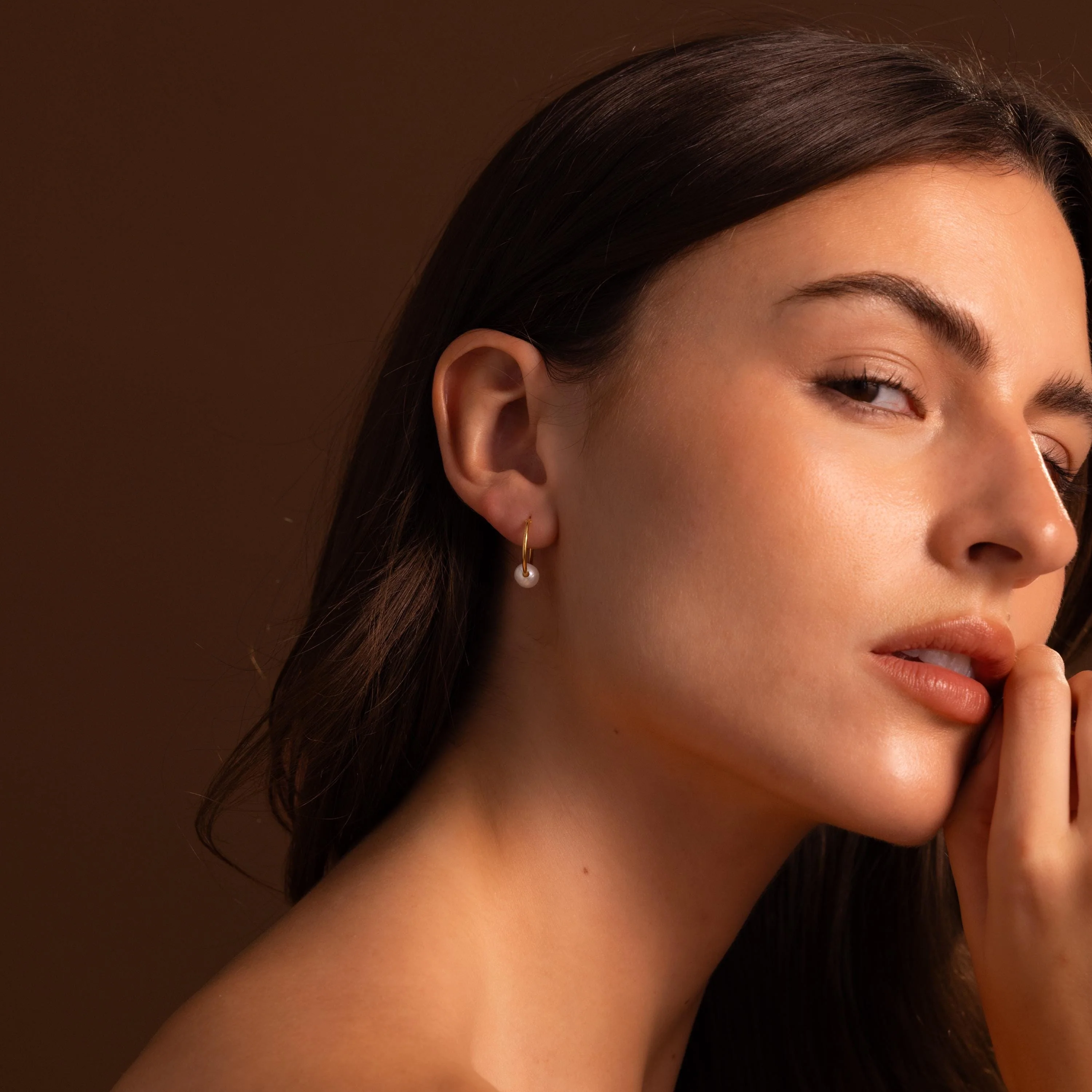 Round Pearl Hoops in 18K Gold - Image 6