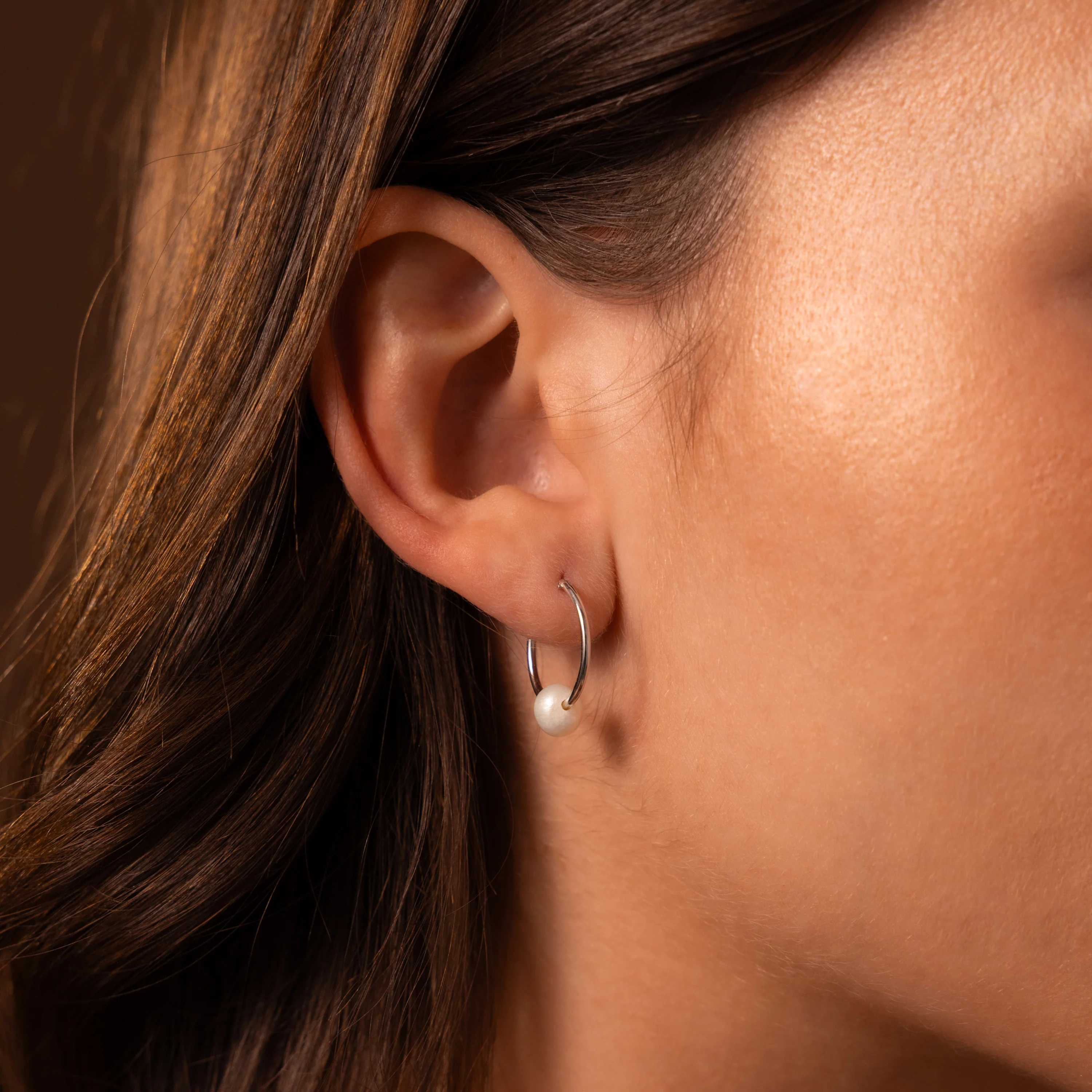 Round Pearl Hoops in Silver - Image 2