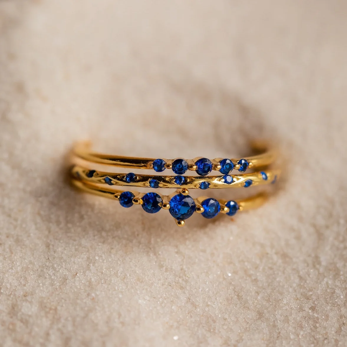 Sapphire Stacking Ring Set in 18K Gold - Image 3