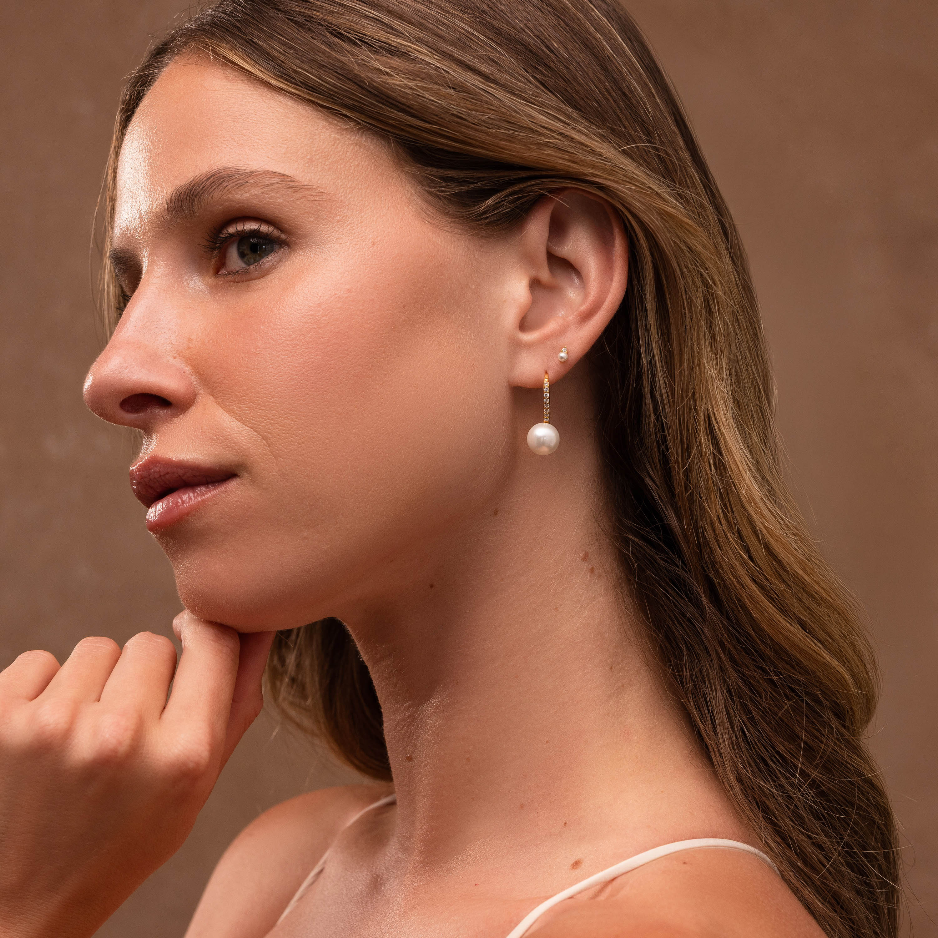 Shimmer Pearl Drop Earrings in 18K Gold - Image 4