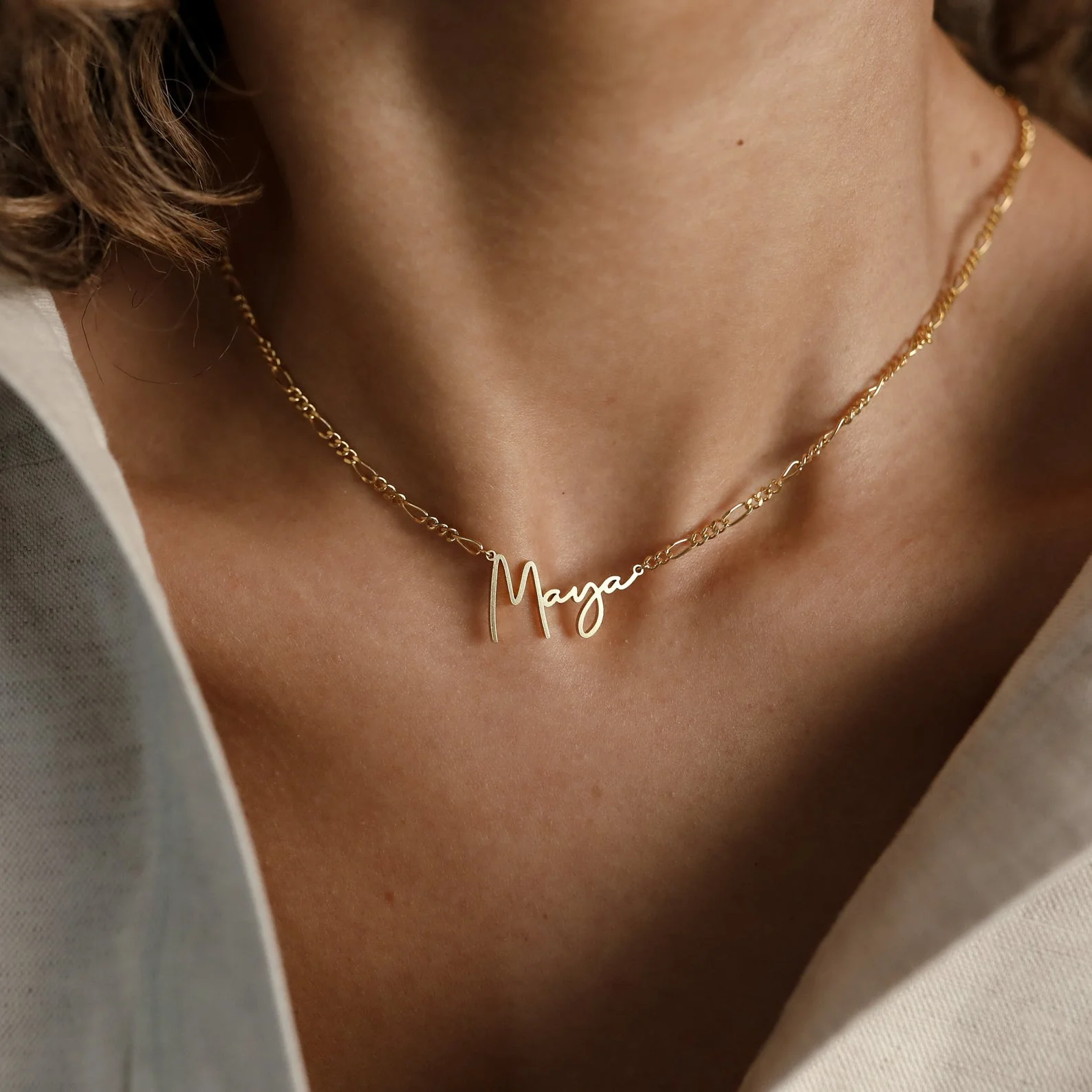 Summer Name Necklace in Figaro Chain - Image 2