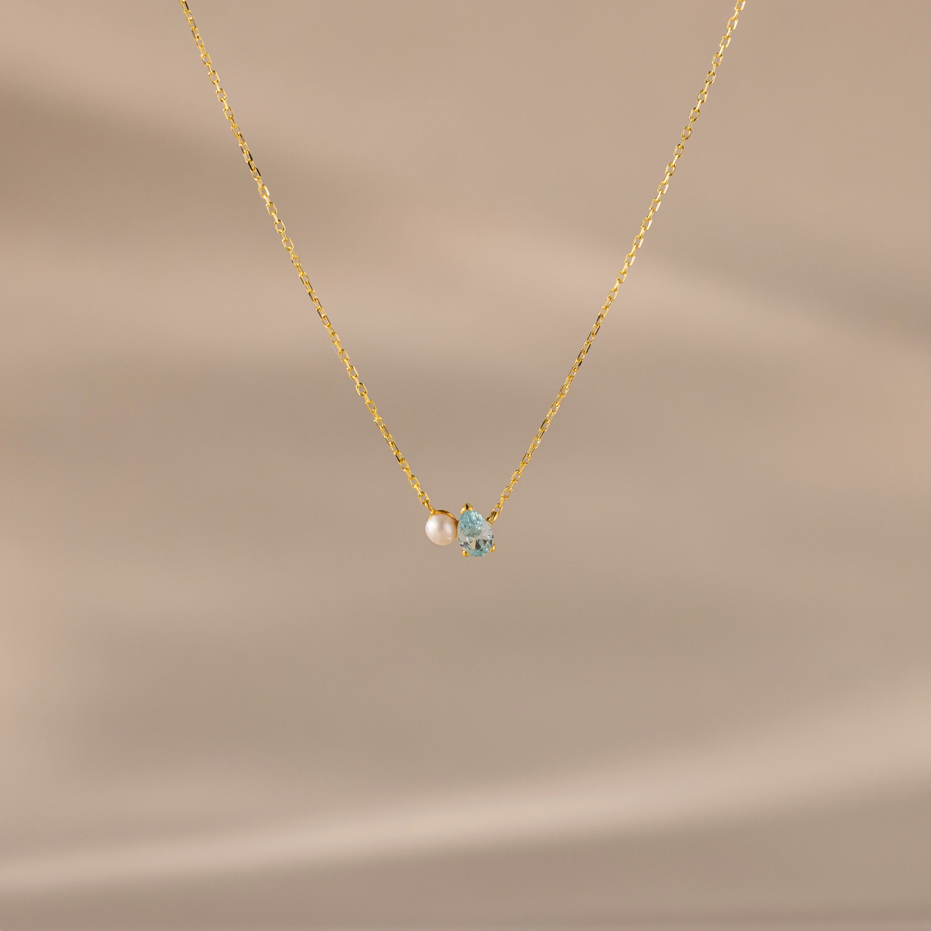 Teardrop Blue Zircon & Pearl Necklace