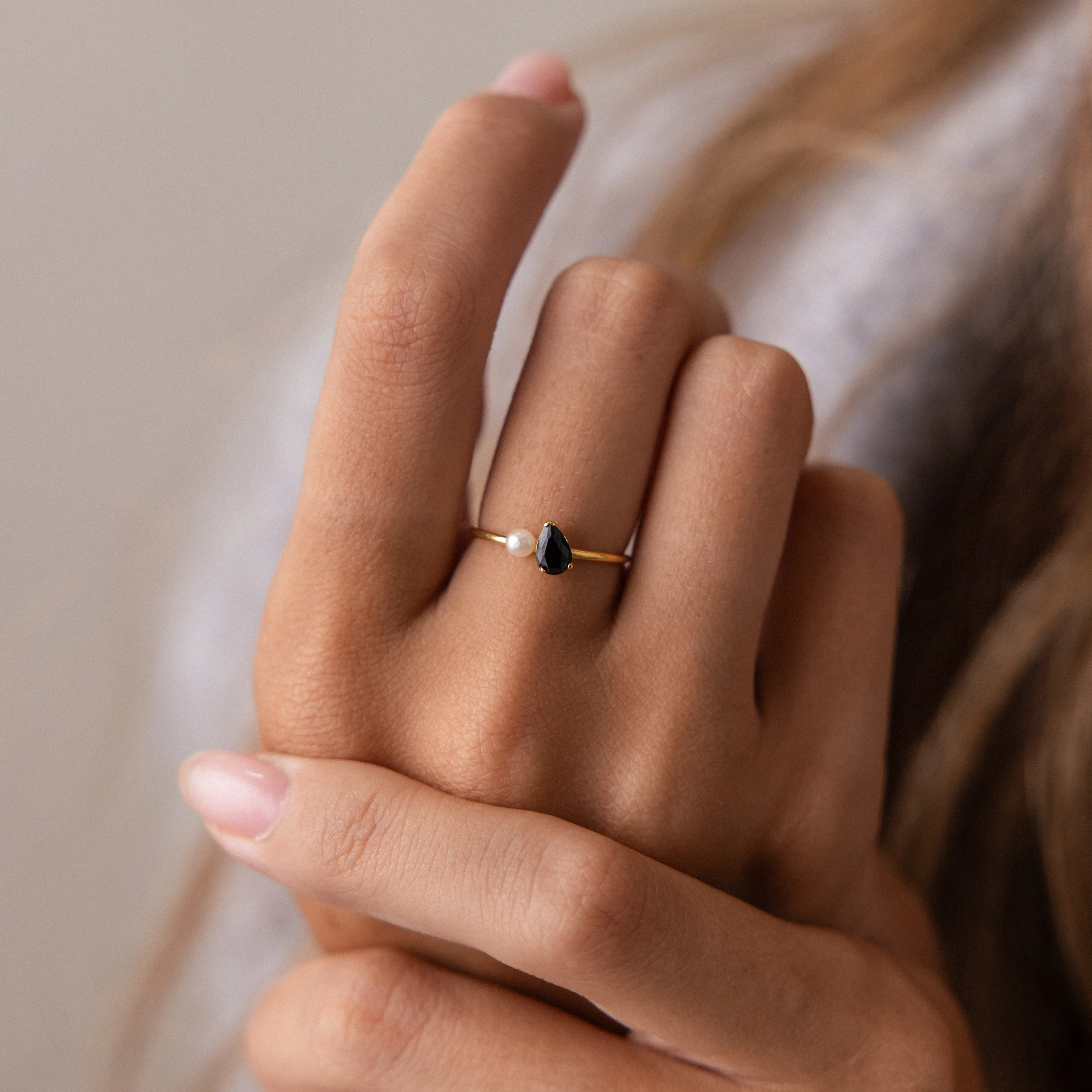 Teardrop Amethyst & Pearl Ring