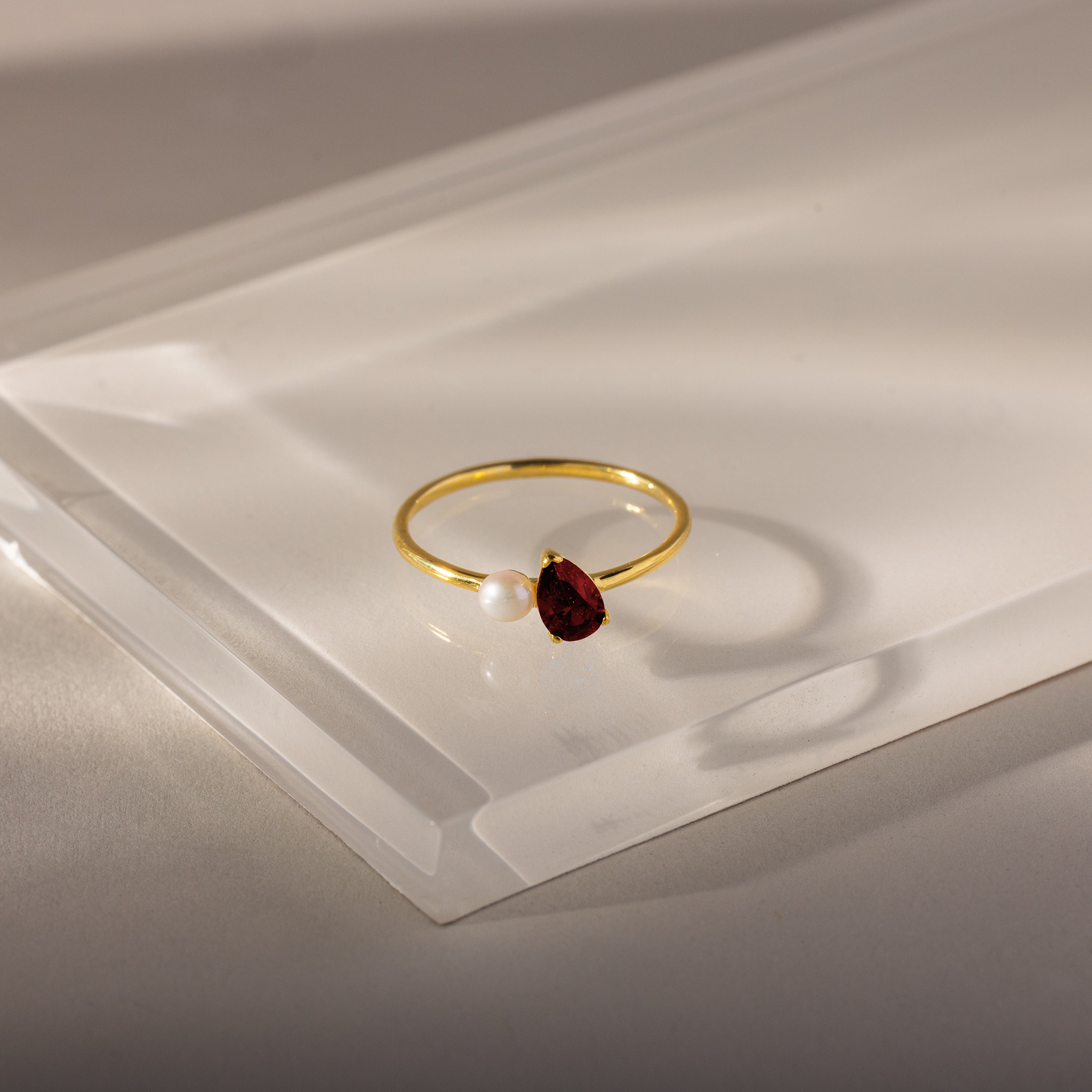 Teardrop Birthstone & Pearl Ring - Image 6