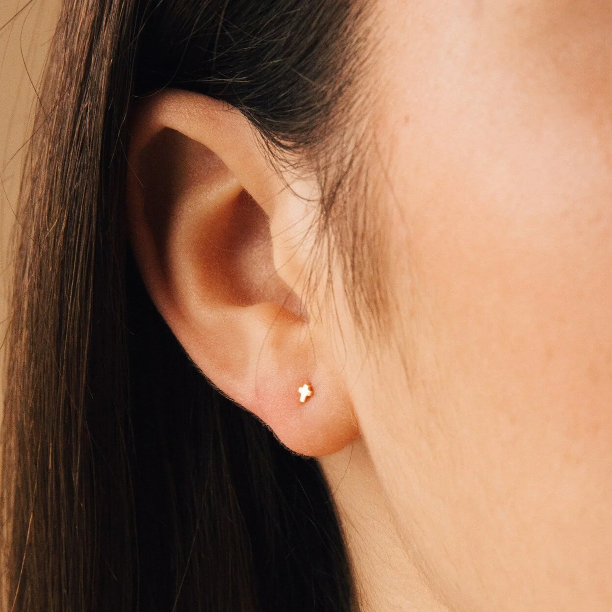 Tiny Cross Studs in 18K Gold - Image 2