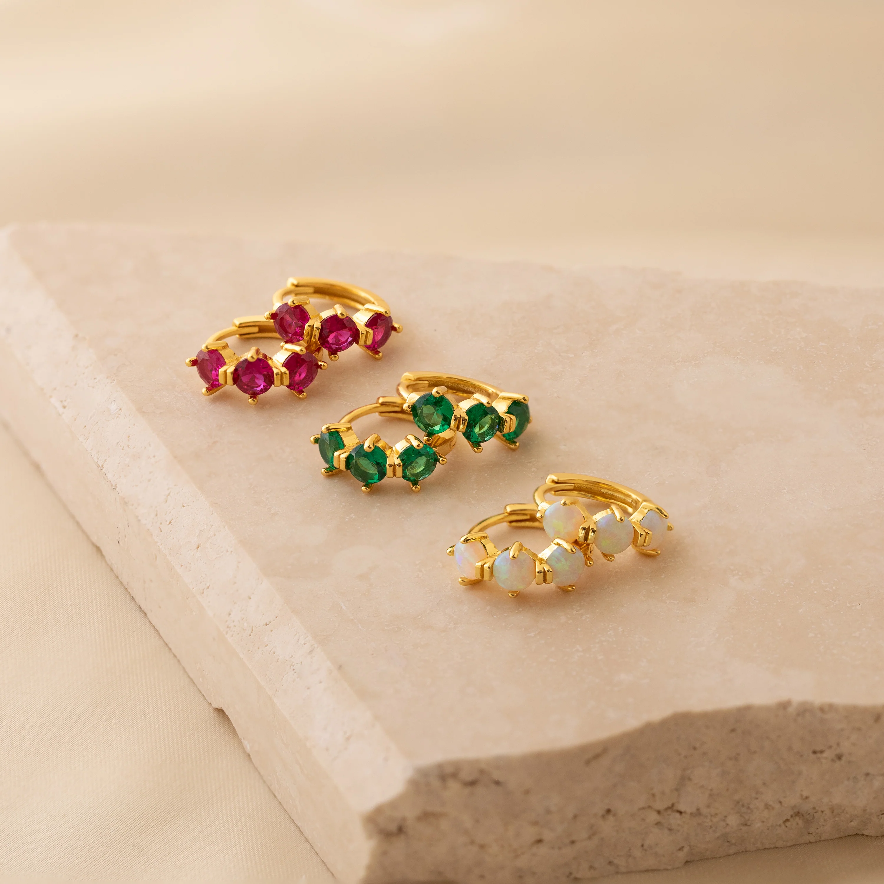 Triple Birthstone Huggies - Image 3