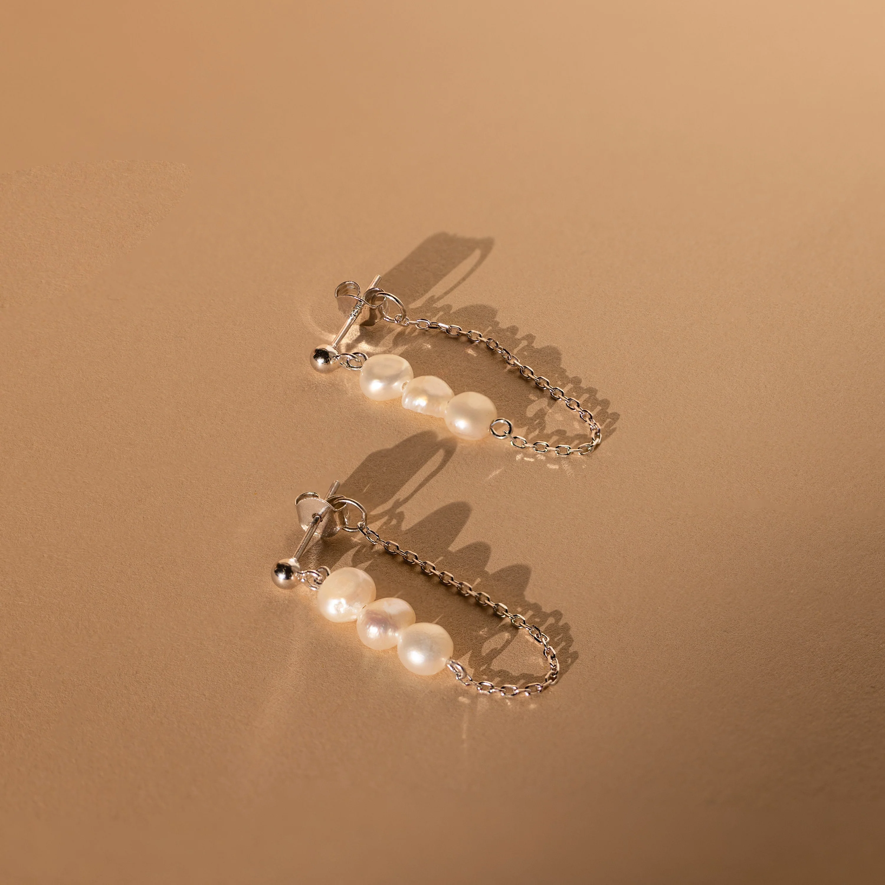 Triple Pearl Drop Earrings - Image 3