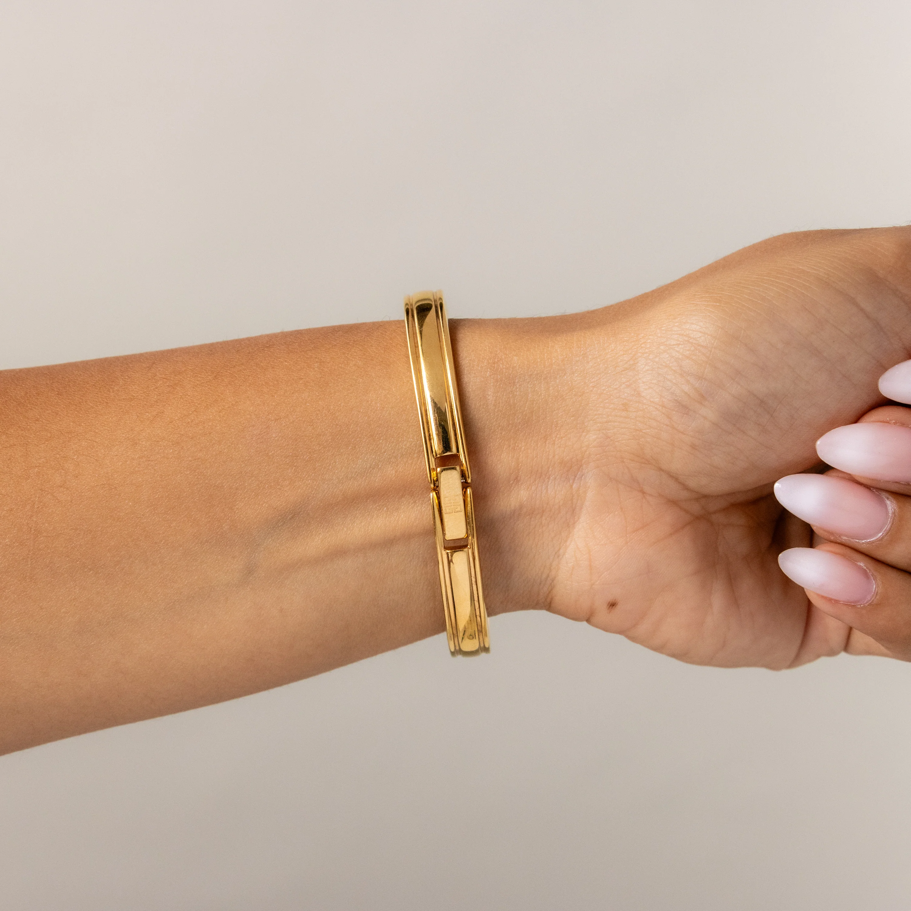 Vintage Givenchy Ocean Rectangular Cuff Gold Watch - Image 3