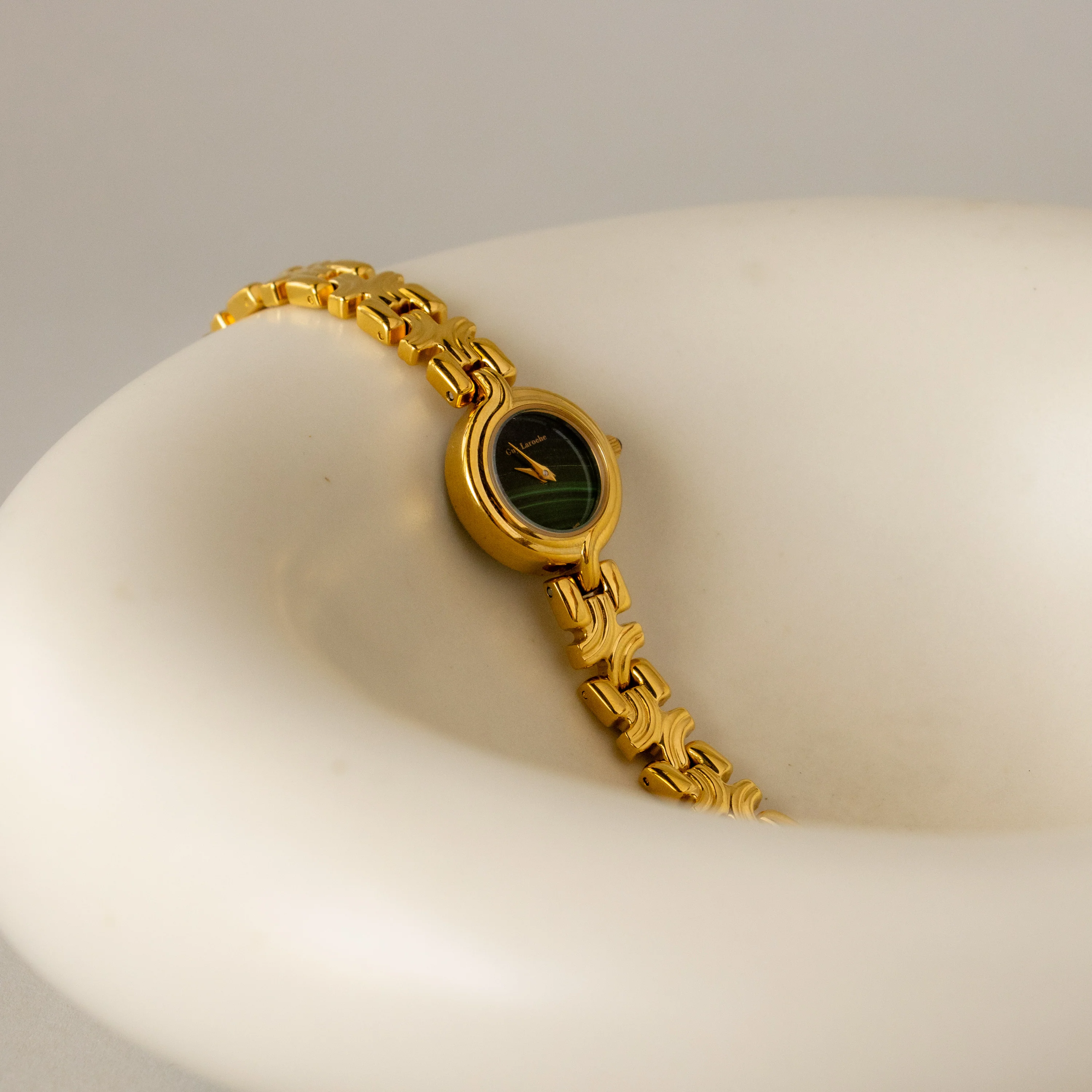 Vintage Guy Laroche Swiss Malachite Gold Watch - Image 2