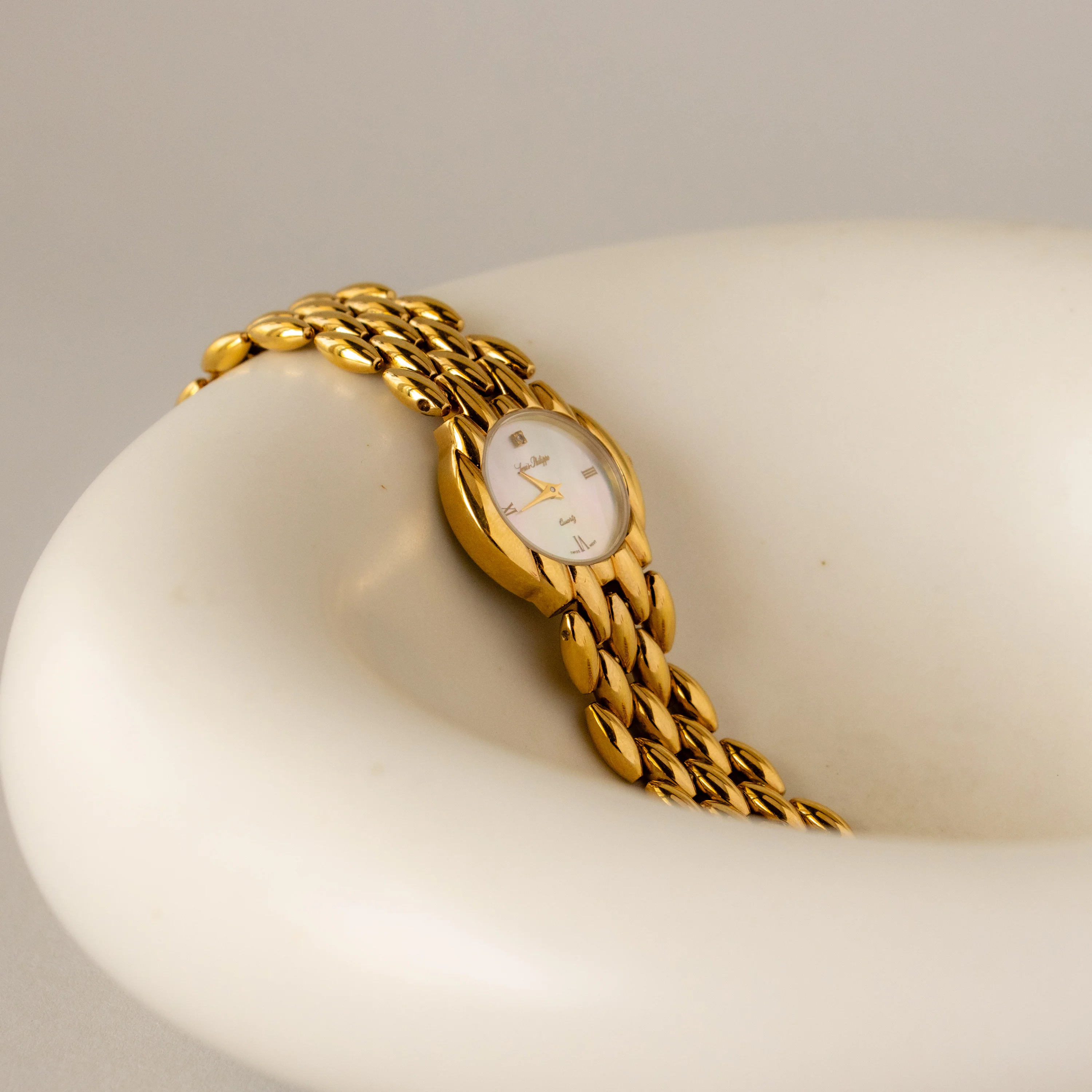 Vintage Louis Philippe Swiss Pearl Gold Watch - Image 2