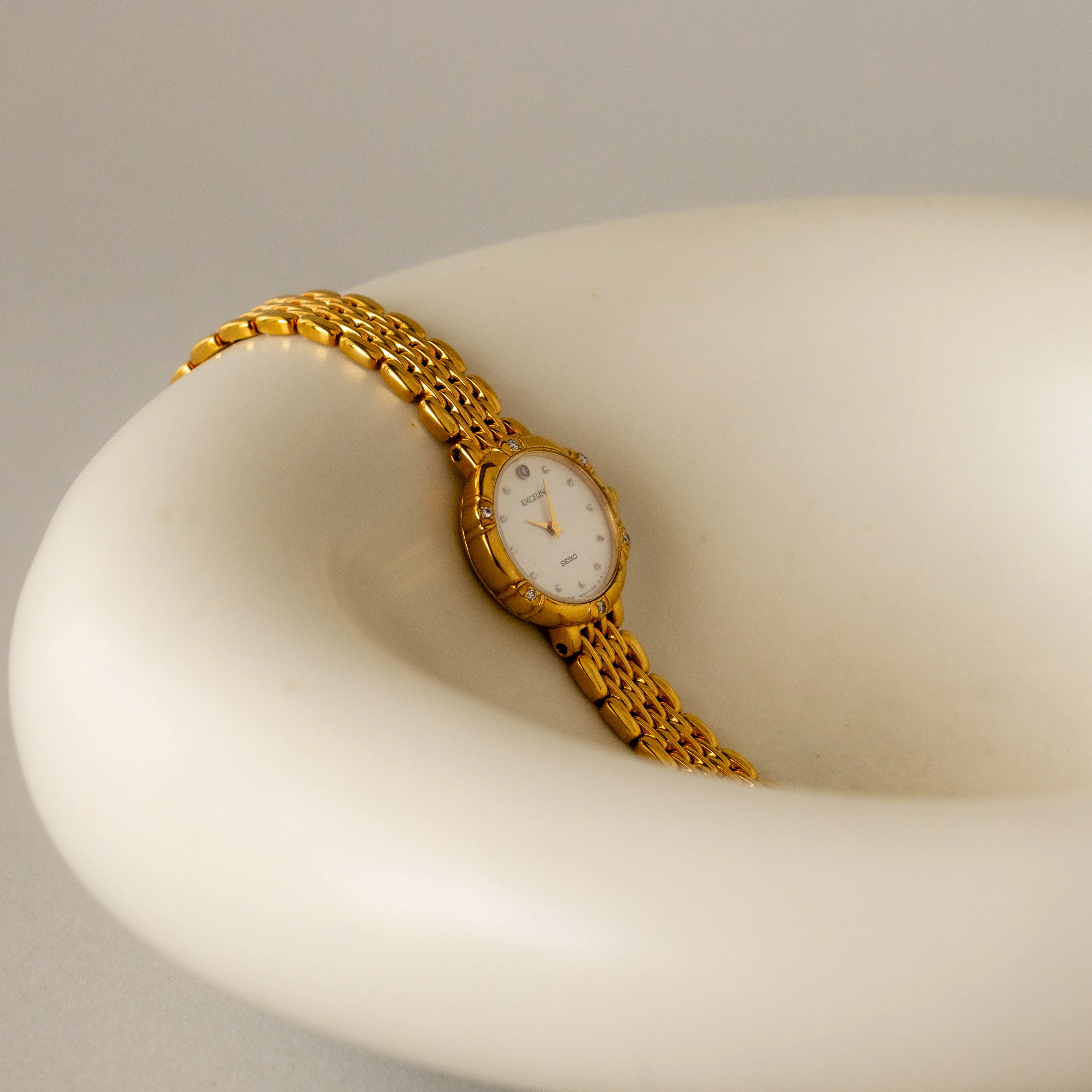 Vintage Seiko Exceline Pave Gold Watch - Image 2